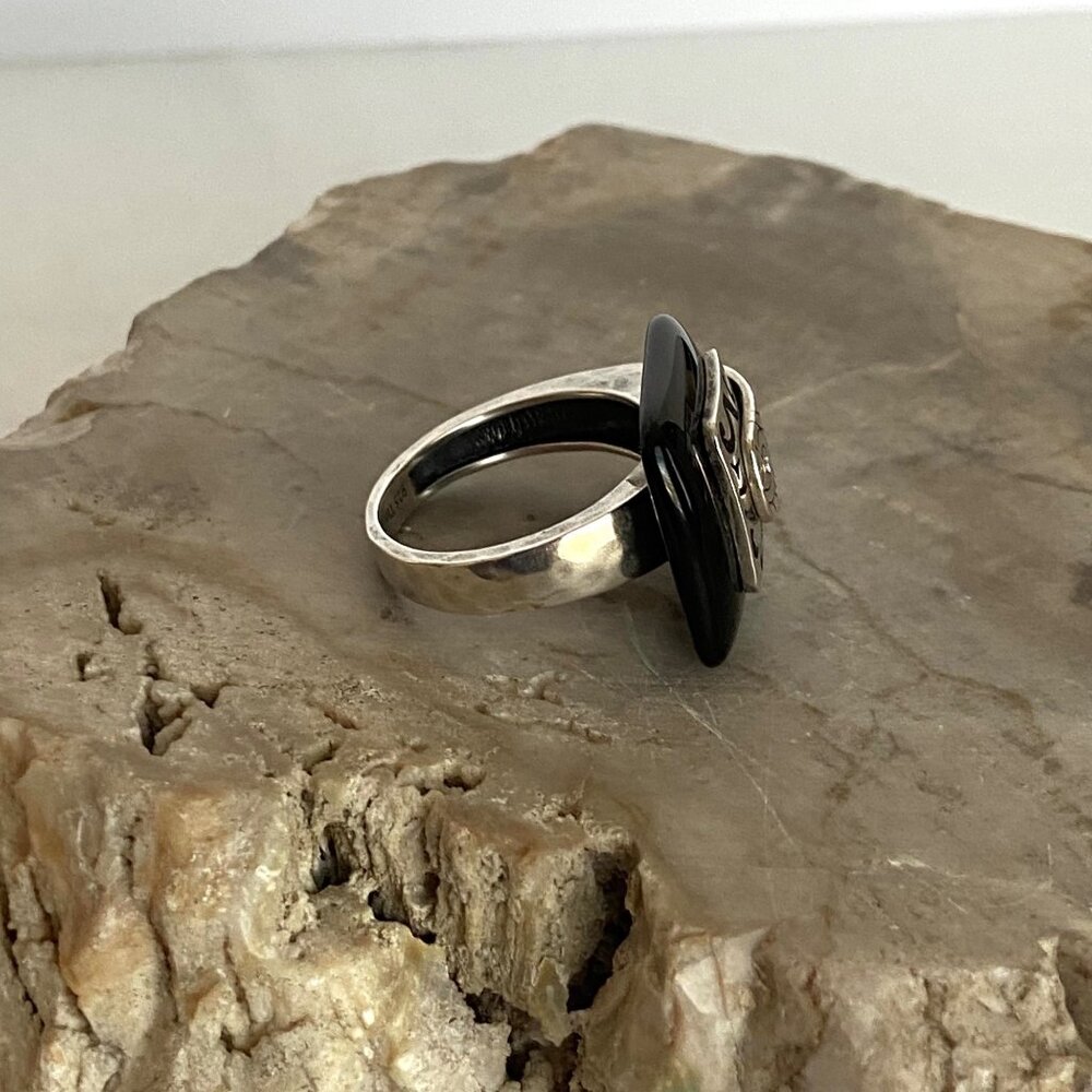 VTG Retired Silpada 925 Sterling Silver Black Agate Blacktop Swirl Ring Sz 8.75 - Picture 13 of 16